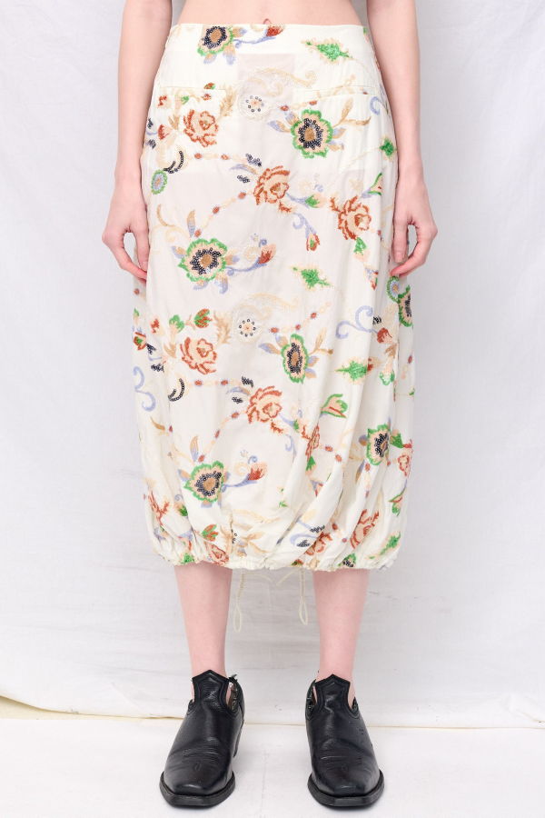 Zimo Floral Sequin Embellished Tencel Pintuck Skirt