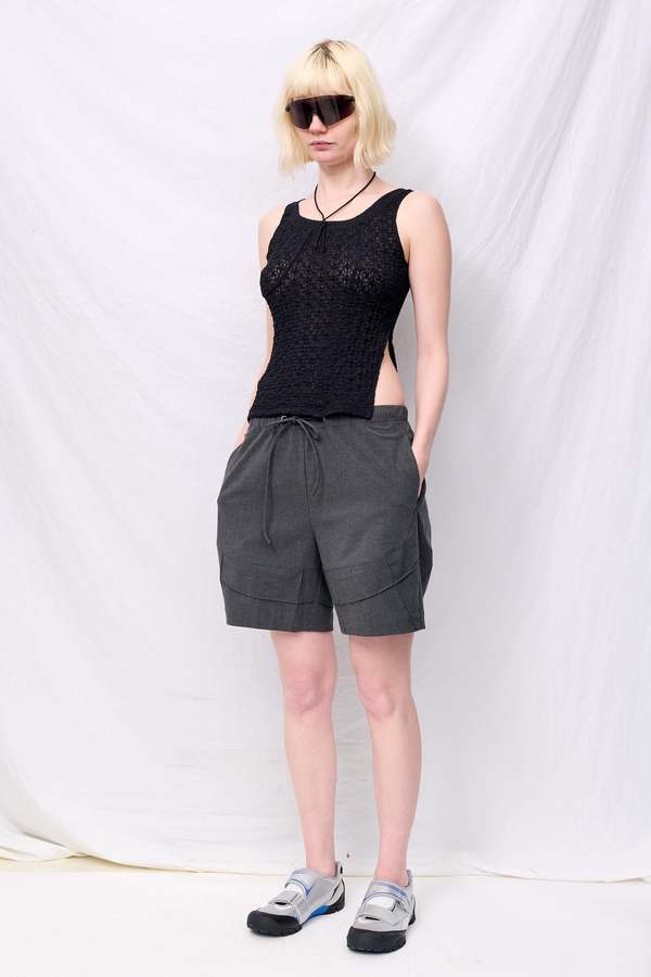 Zimo Grey Double TR Pintuck Cocoon Shorts