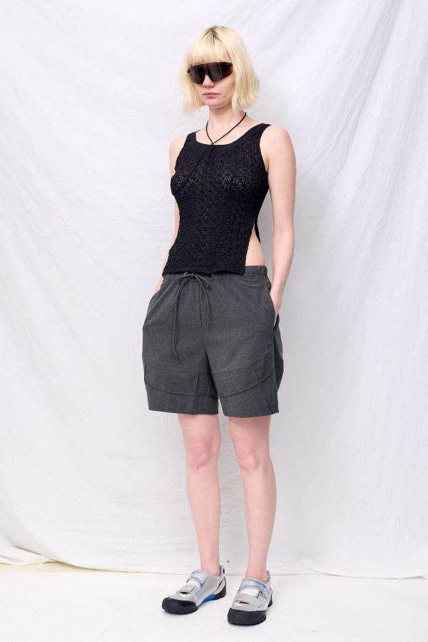 Zimo Grey Double TR Pintuck Cocoon Shorts
