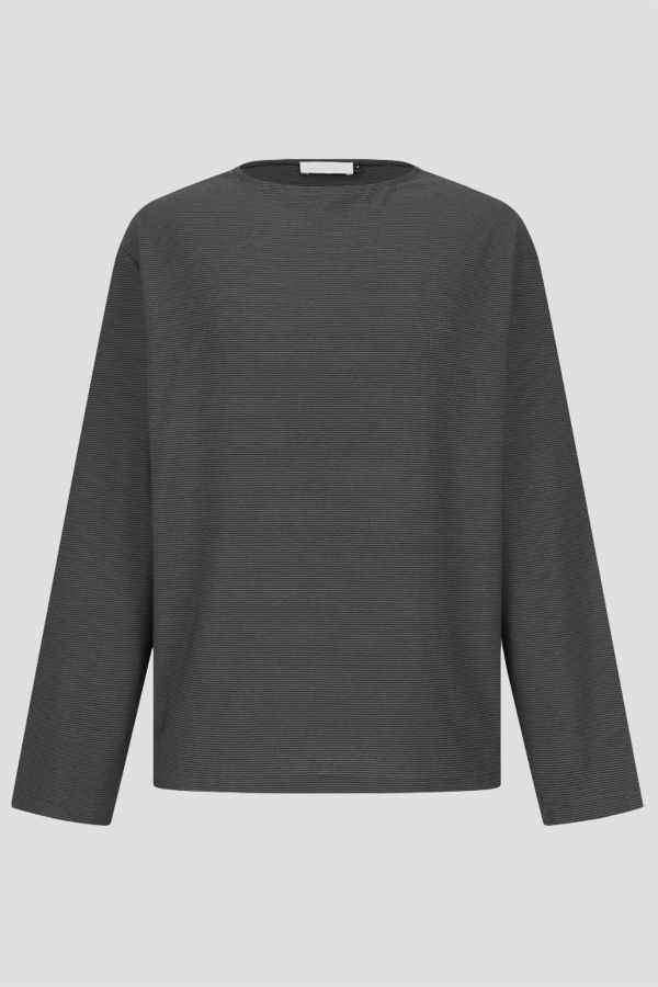 AMOMENTO Grey Stripe Boat Neck Long Sleeve Top