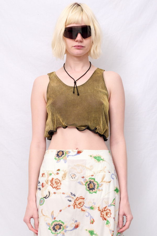 Zimo Olive Coleman Skin Jersey Ruffle Hem Top - Olive