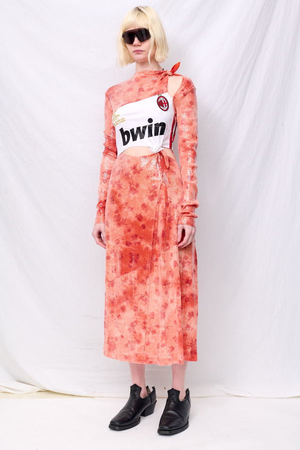 Zimo Orange Sunkissed Sequins Football Knots Dress