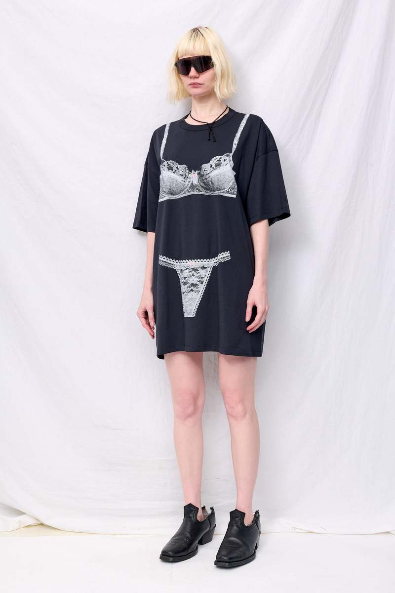 Vaquera Trompe L'Oeil Tall Tee Knit Dress - Washed Black