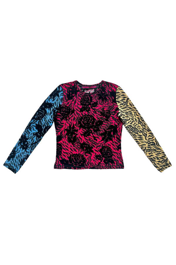 Chopova Lowena Totally Tiger Flocked Mesh Top