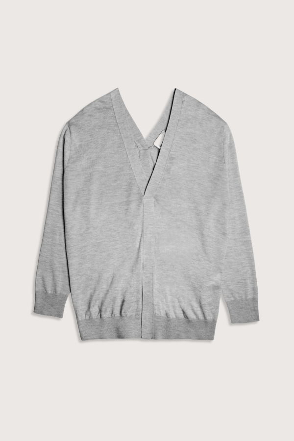 SASUPHI Double V-Neck Sweater - Medium Grey