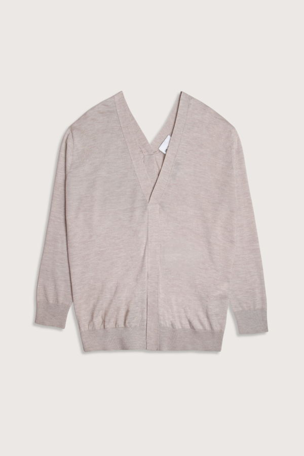 SASUPHI Double V-Neck Sweater - Taupe