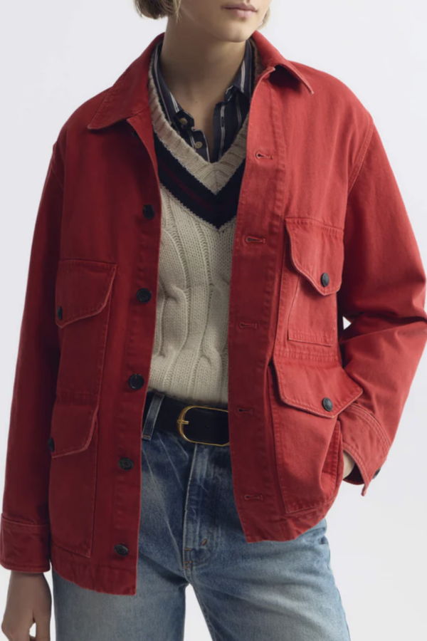 Nili Lotan Leroy Barn Soft Denim Jacket - Scarlet