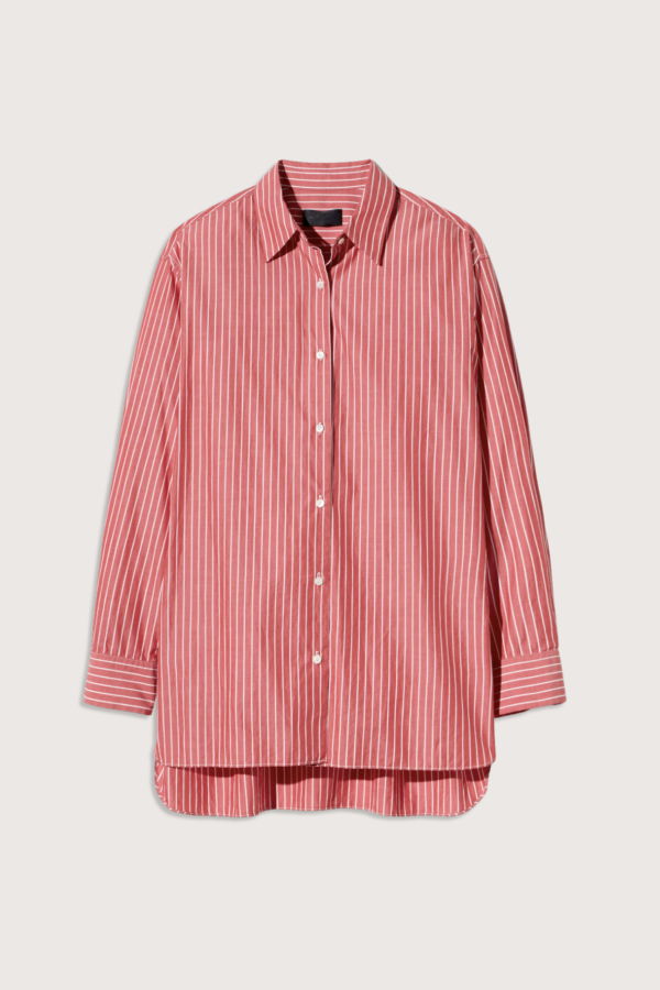 Nili Lotan Yorke Shirt In Stripe Shirt - Red/WhtStr