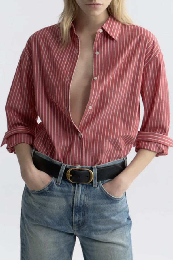 Nili Lotan Yorke Shirt In Stripe Shirt - Red/WhtStr