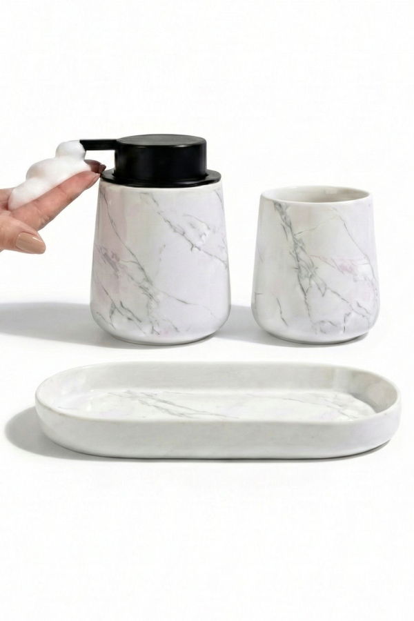 Bosilunlife Marble 3-Piece Bathroom Set - White