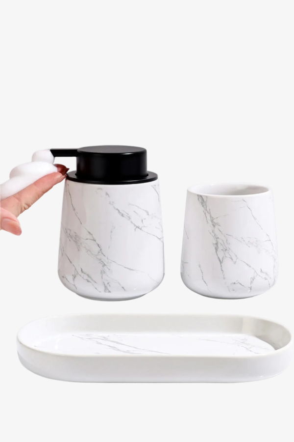 Bosilunlife Marble 3-Piece Bathroom Set - White