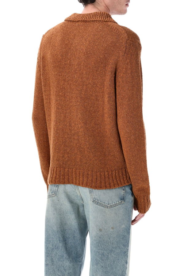 Sunflower Cotton Linen Polo Sweater - Brown