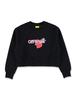 KIDS Off-White Cropped Cotton Heart Print Sweatshirt - Black - Thumbnail 1