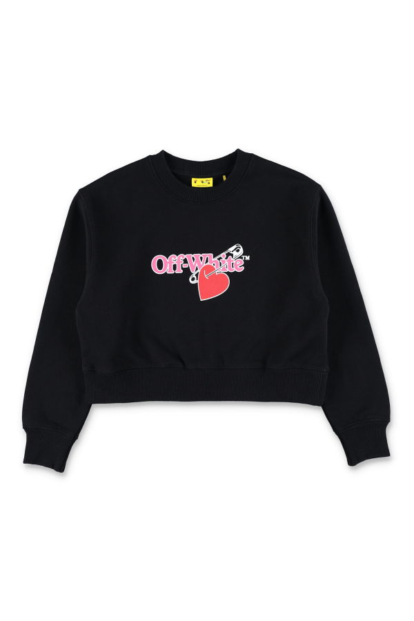 KIDS Off-White Cropped Cotton Heart Print Sweatshirt - Black