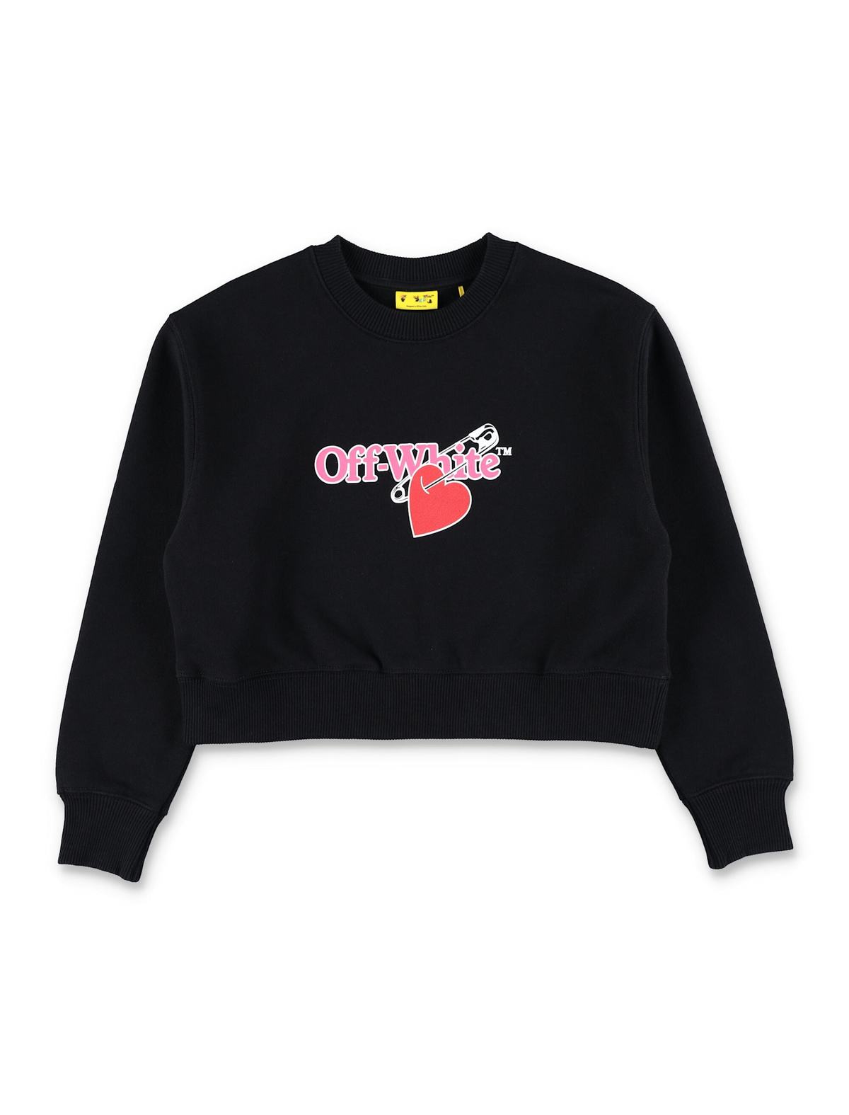 KIDS Off-White Cropped Cotton Heart Print Sweatshirt - Black - Image 1 of 3