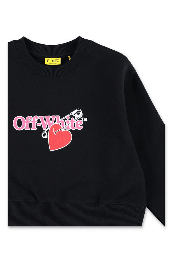 KIDS Off-White Cropped Cotton Heart Print Sweatshirt - Black