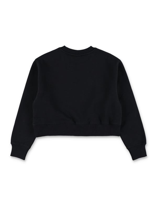 KIDS Off-White Cropped Cotton Heart Print Sweatshirt - Black