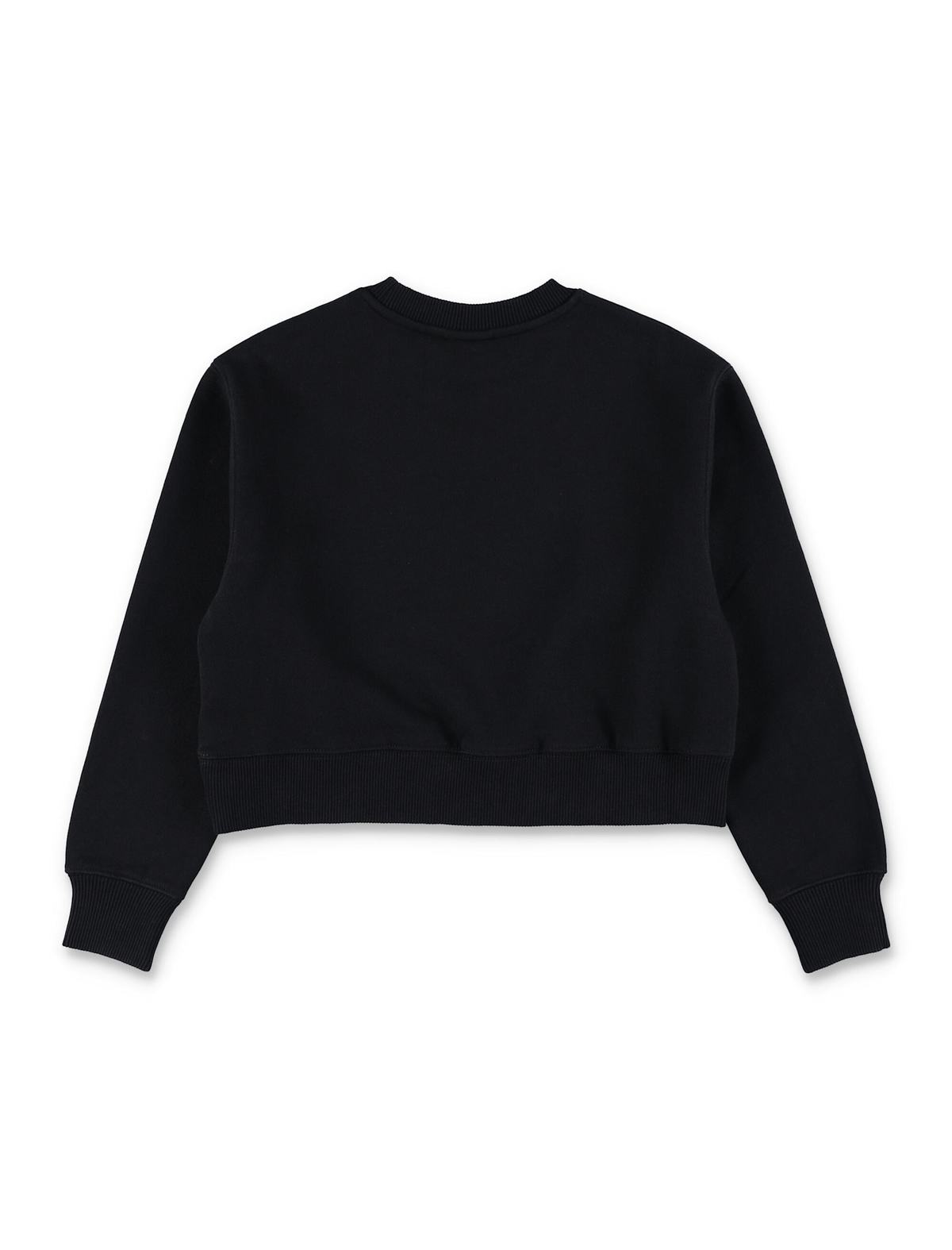 KIDS Off-White Cropped Cotton Heart Print Sweatshirt - Black - Image 3 of 3