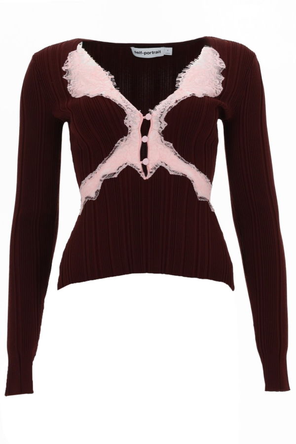 Self-Portrait Top With Lace Details - Bordeaux