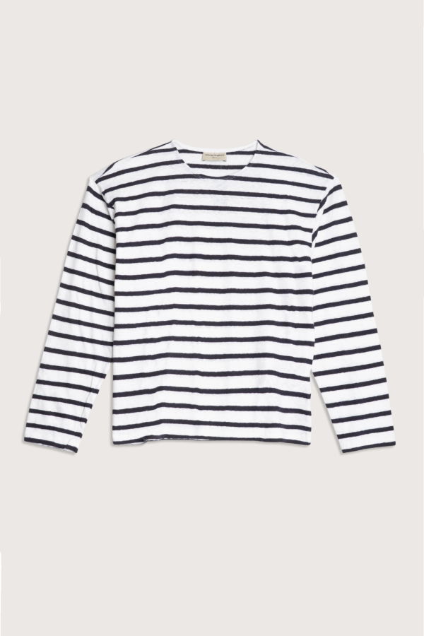 Officine Generale Dakota Long Sleeve Stripe Tee - NY/WHT