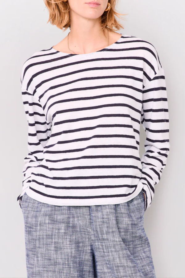 Officine Generale Dakota Long Sleeve Stripe Tee - NY/WHT
