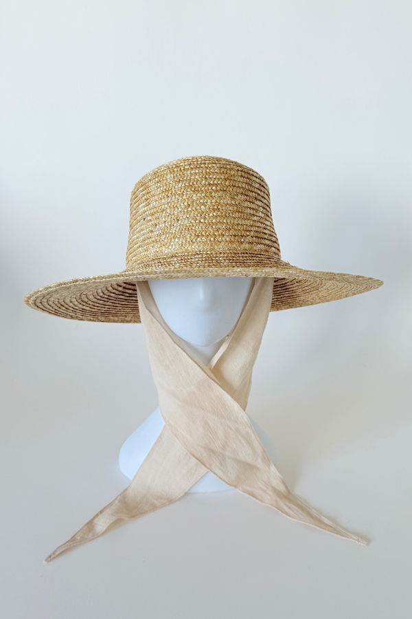 Clyde Medium Brim Flat Top Hat Straw w. Neck Shade - Sand 