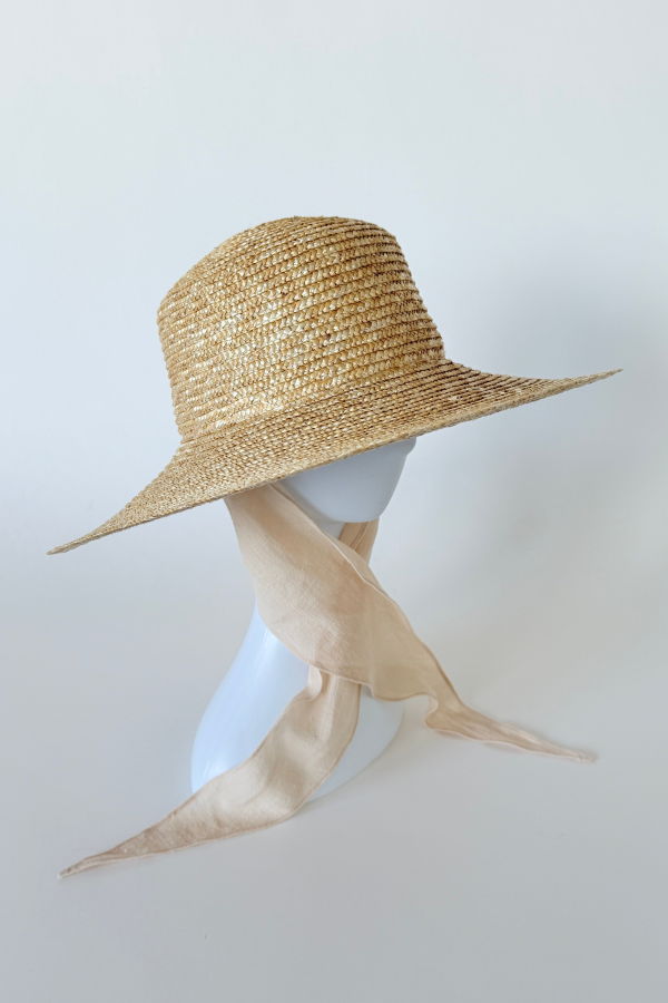 Clyde Medium Brim Flat Top Hat Straw w. Neck Shade - Sand 