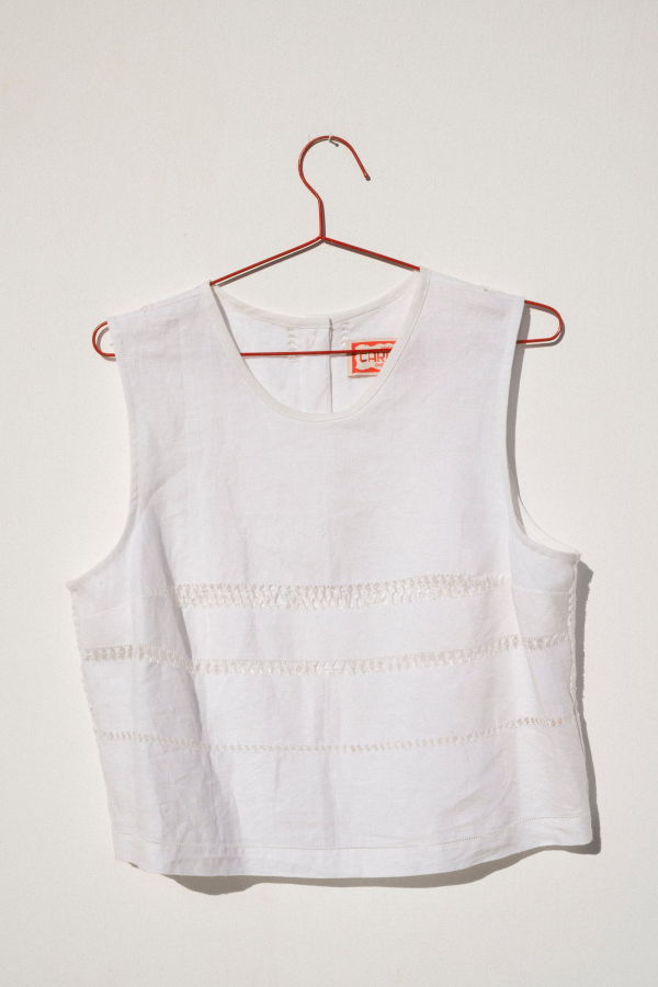 Carleen Zoe Sleeveless Shell Openwork on Linen Top