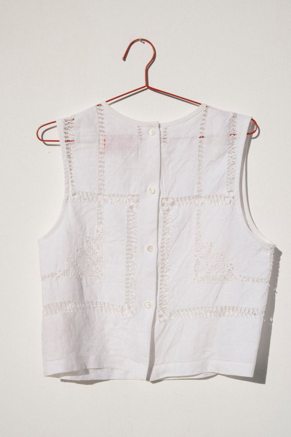Carleen Zoe Sleeveless Shell Openwork on Linen Top