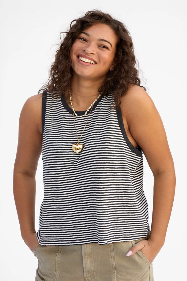 Clare V. Camp Fit Tank - Cotton/Linen Mini Stripe