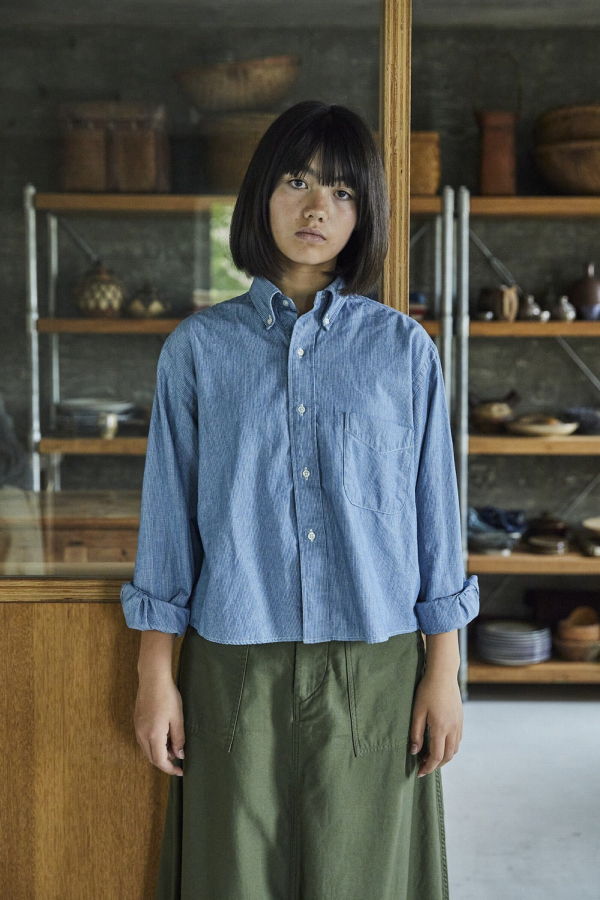 Orslow Short Button Down Shirt - Hickory Stripe