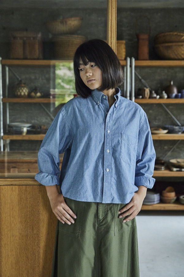 Orslow Short Button Down Shirt - Hickory Stripe