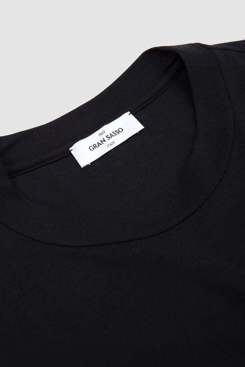 Gran Sasso Textured Cotton Crew Neck Tee - Black