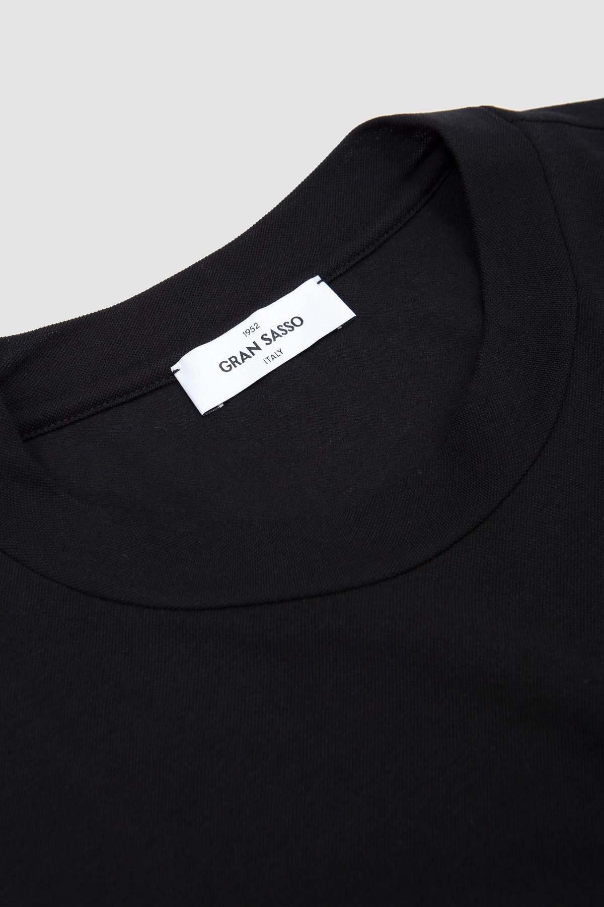 Gran Sasso Textured Cotton Crew Neck Tee - Black - Image 3 of 5