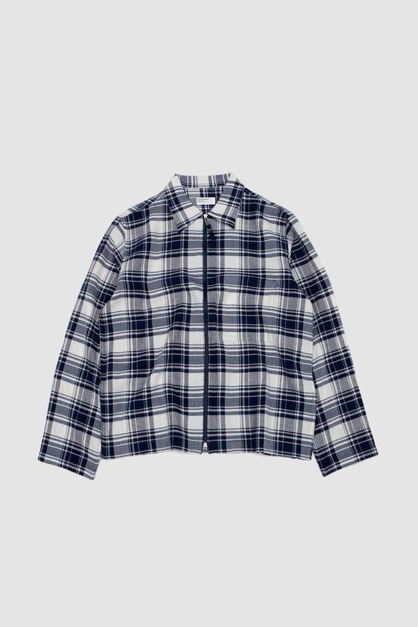 Universal Works Zip Shirt Textured Plaid Shirt - Navy Universal Works Zip Shirt Textured Plaid Shirt - Navy