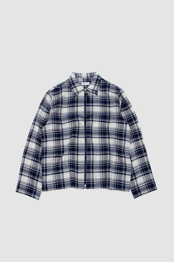 Universal Works Zip Shirt Textured Plaid Shirt - Navy