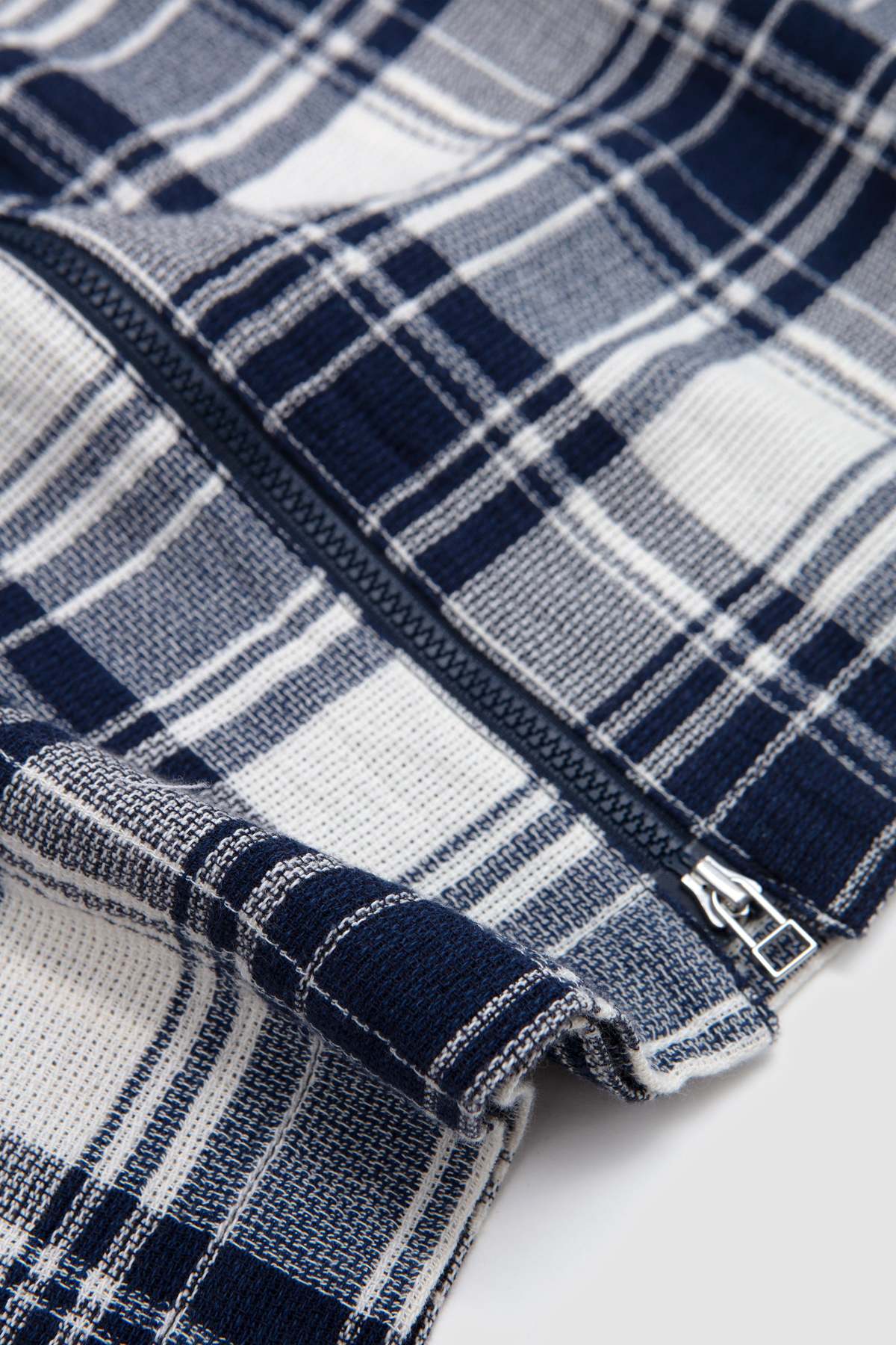 Universal Works Zip Shirt Textured Plaid Shirt - Navy - Image 4 of 5