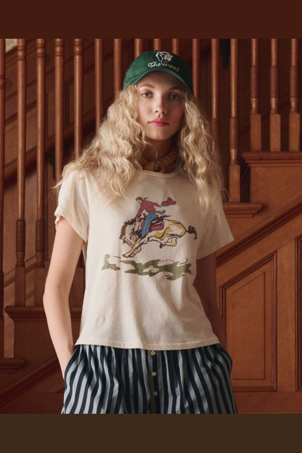 The Great. The Little Tee Rider Graphic Tee - Washed White