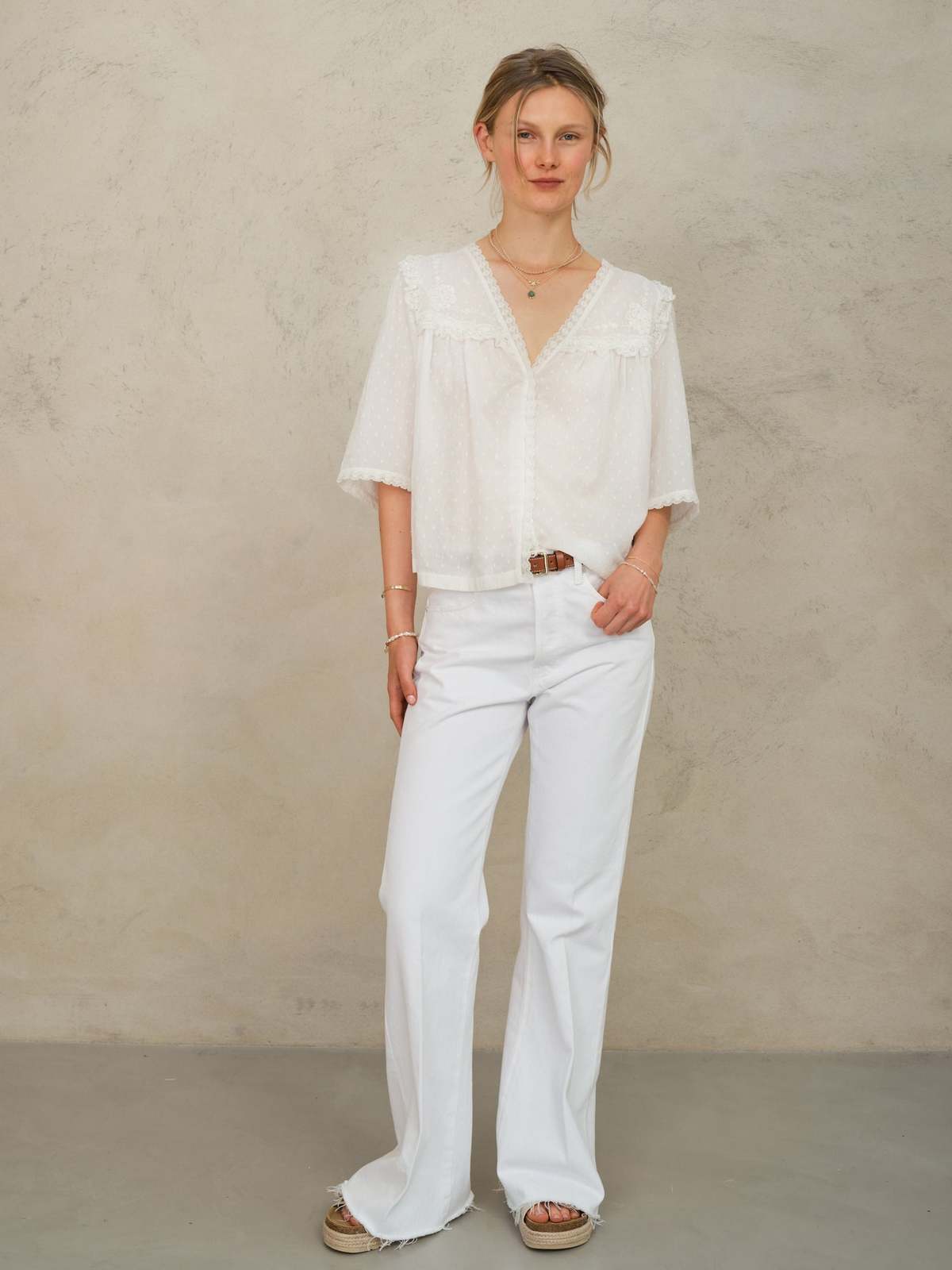 M.A.B.E Brea Frill Embroidered Top - Ivory - Image 2 of 4