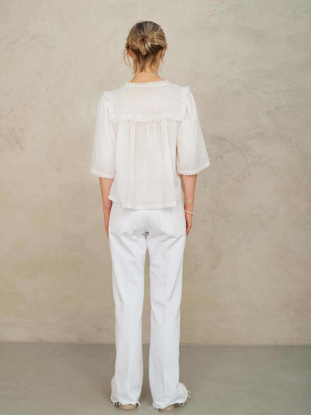 M.A.B.E Brea Frill Embroidered Top - Ivory - Image 3 of 4