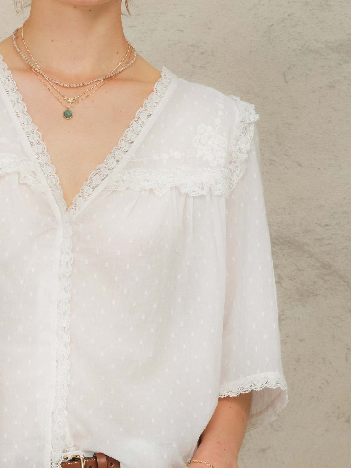 M.A.B.E Brea Frill Embroidered Top - Ivory - Image 4 of 4