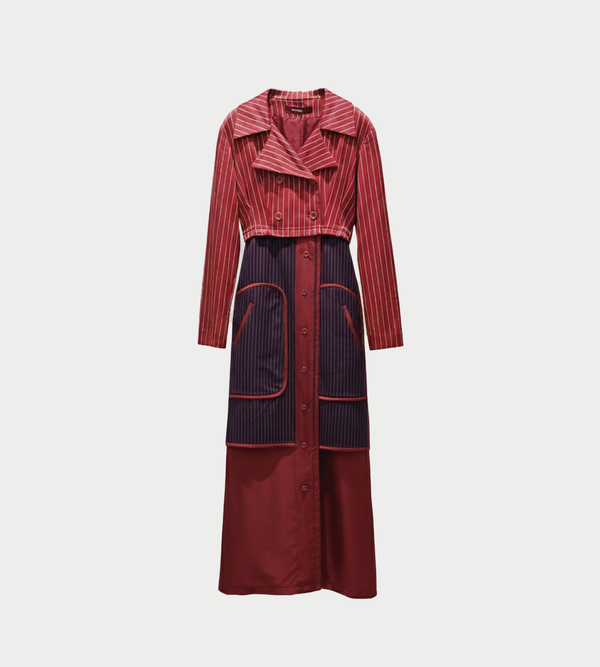 Sies Marjan Harper Pinstripe Coat - Navy/Rhubarb