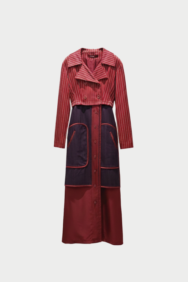 Sies Marjan Harper Pinstripe Coat - Navy/Rhubarb