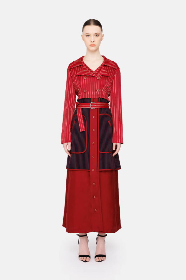 Sies Marjan Harper Pinstripe Coat - Navy/Rhubarb