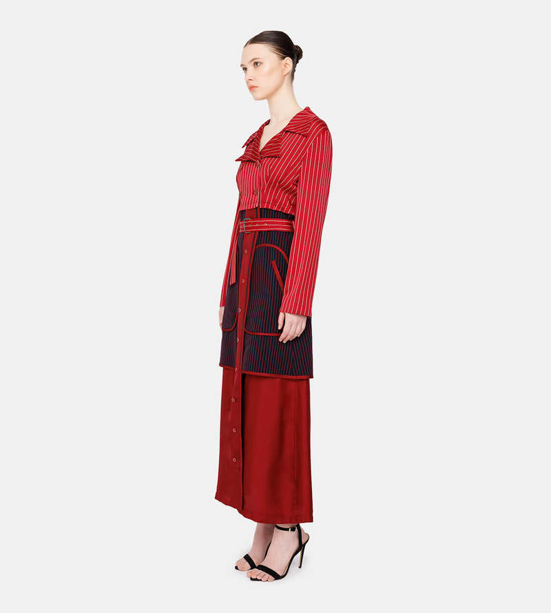 Sies Marjan Harper Pinstripe Coat - Navy/Rhubarb