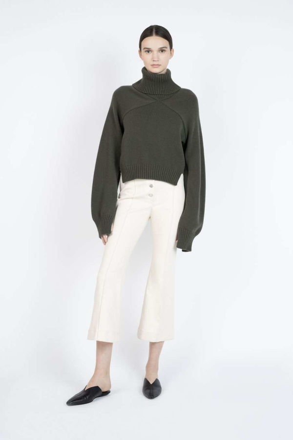 Rosetta Getty Pintuck Front Cropped Wide Jeans - Natural