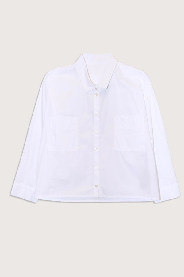PRIVATE0204 Cotton Crop Shirt With Pockets - White