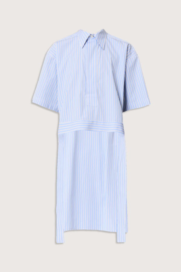 Plan C Striped Belted Shirt - Blue Stripe