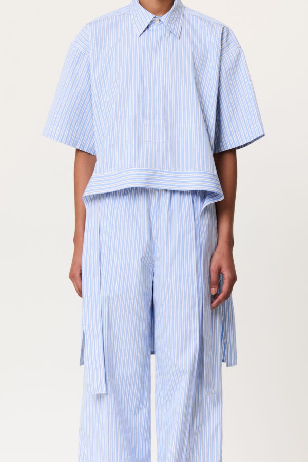 Plan C Striped Belted Shirt - Blue Stripe