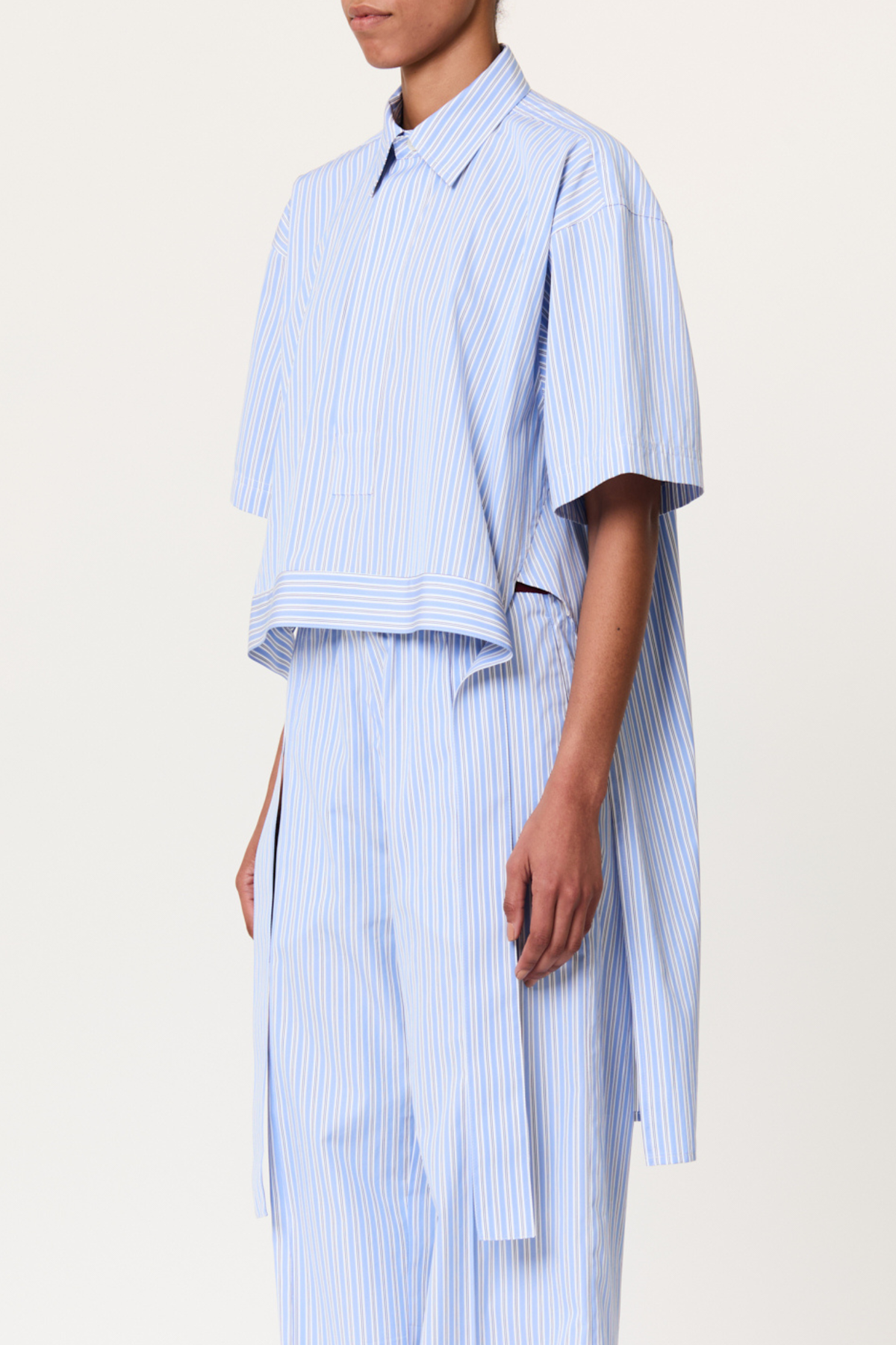 Plan C Striped Belted Shirt - Blue Stripe - Image 3 of 4